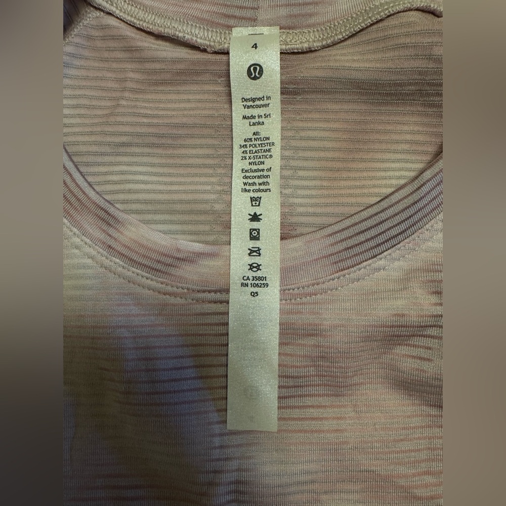 NWOT Lululemon Swiftly Tech Long Sleeve Shirt 2.0 Shibori Stripe Pink Taupe - Picture 5 of 6